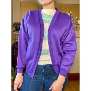 VINTAGE Purple Fleece Lined Cardigan Medium